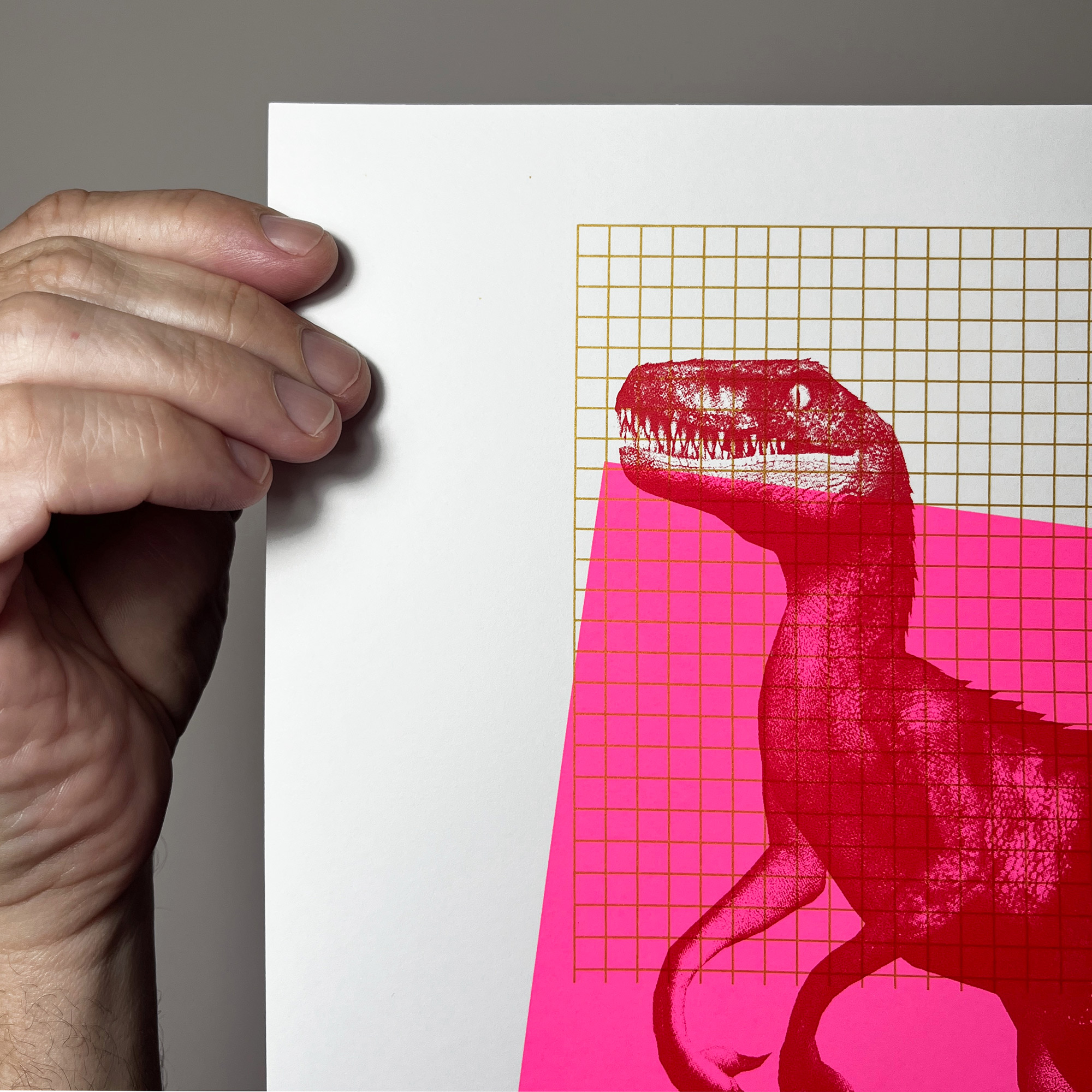 Screen Printed Dinosaur Poster - Raptor Rave - close up top left