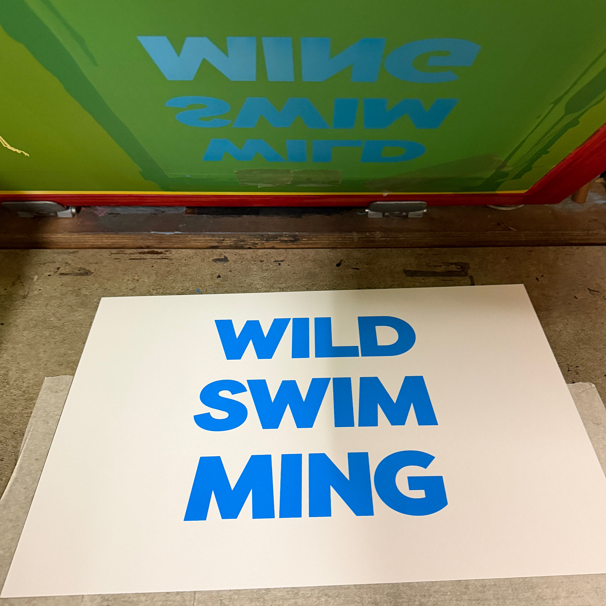 Screen Printed Poster - Wild Swimming_Medium A3 Size - process shot 1
