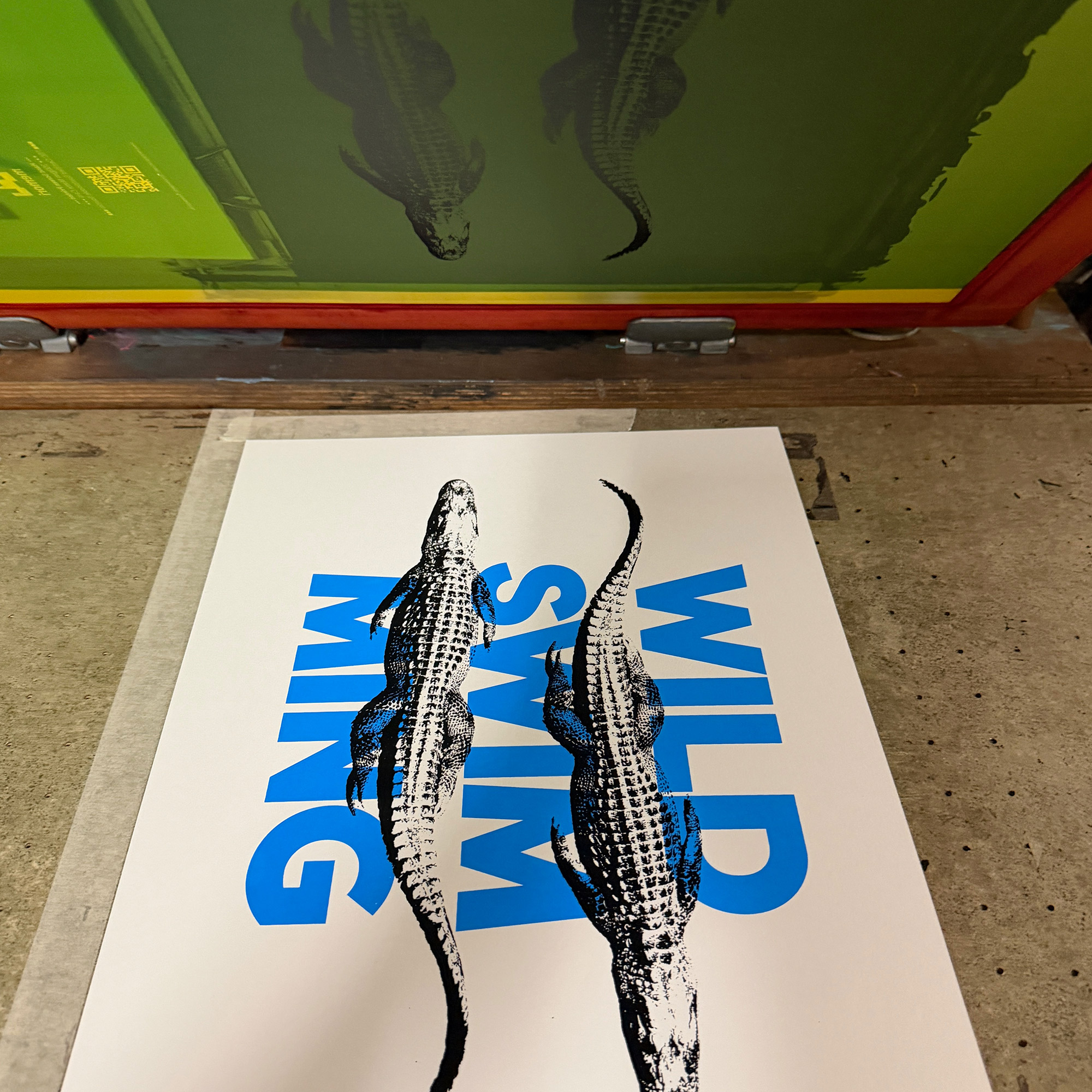 Screen Printed Poster - Wild Swimming_Medium A3 Size - process shot 2