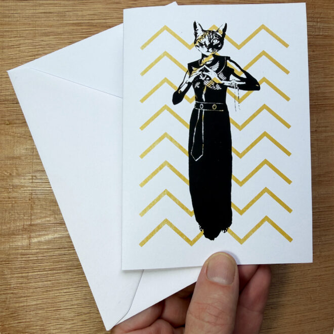 Egyptian Goddess - Bastet - Screen Printed Greetings Card