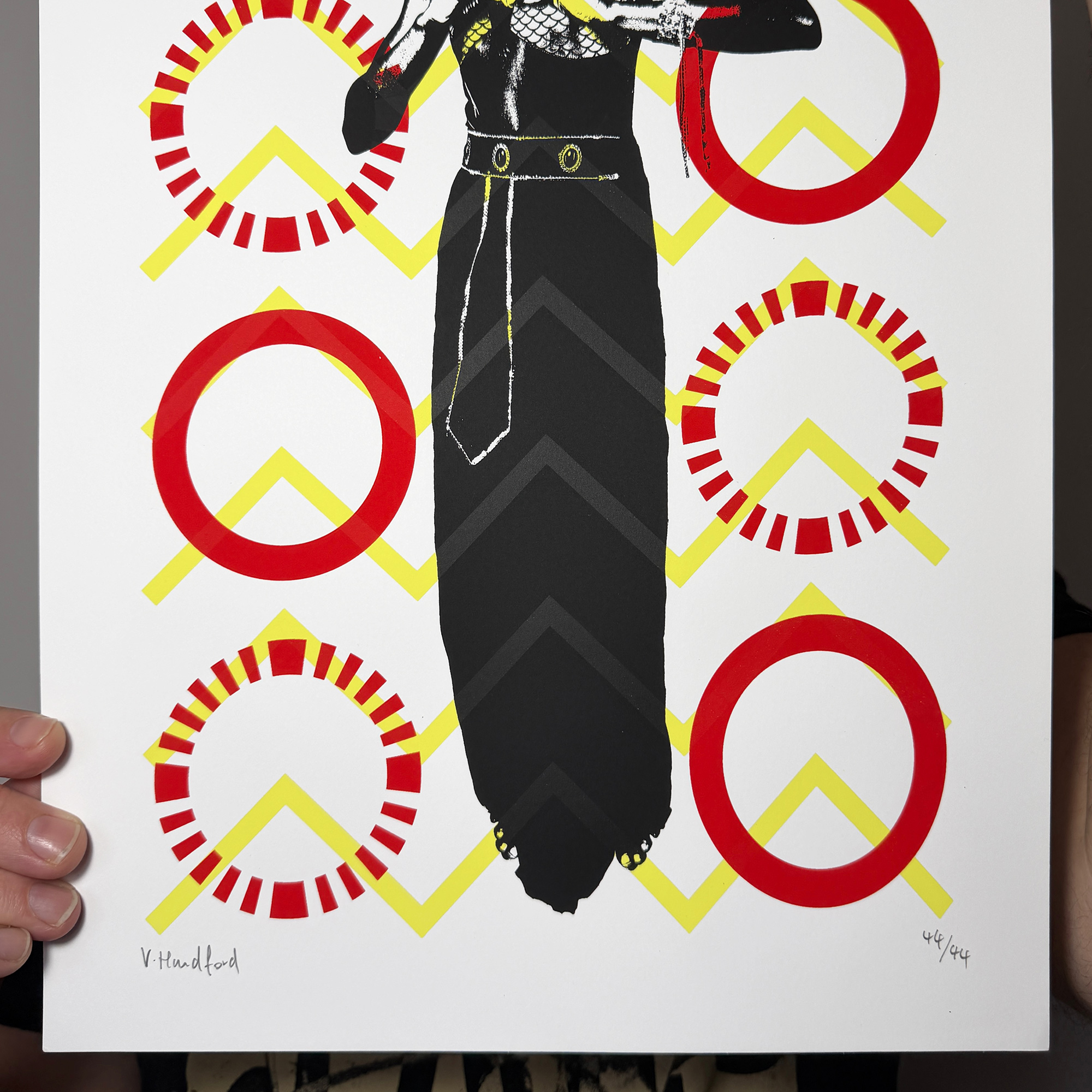 Screen Printed Poster - Bastet_Egyptian Cat Goddess_A3 Size - close up detail shot bottom