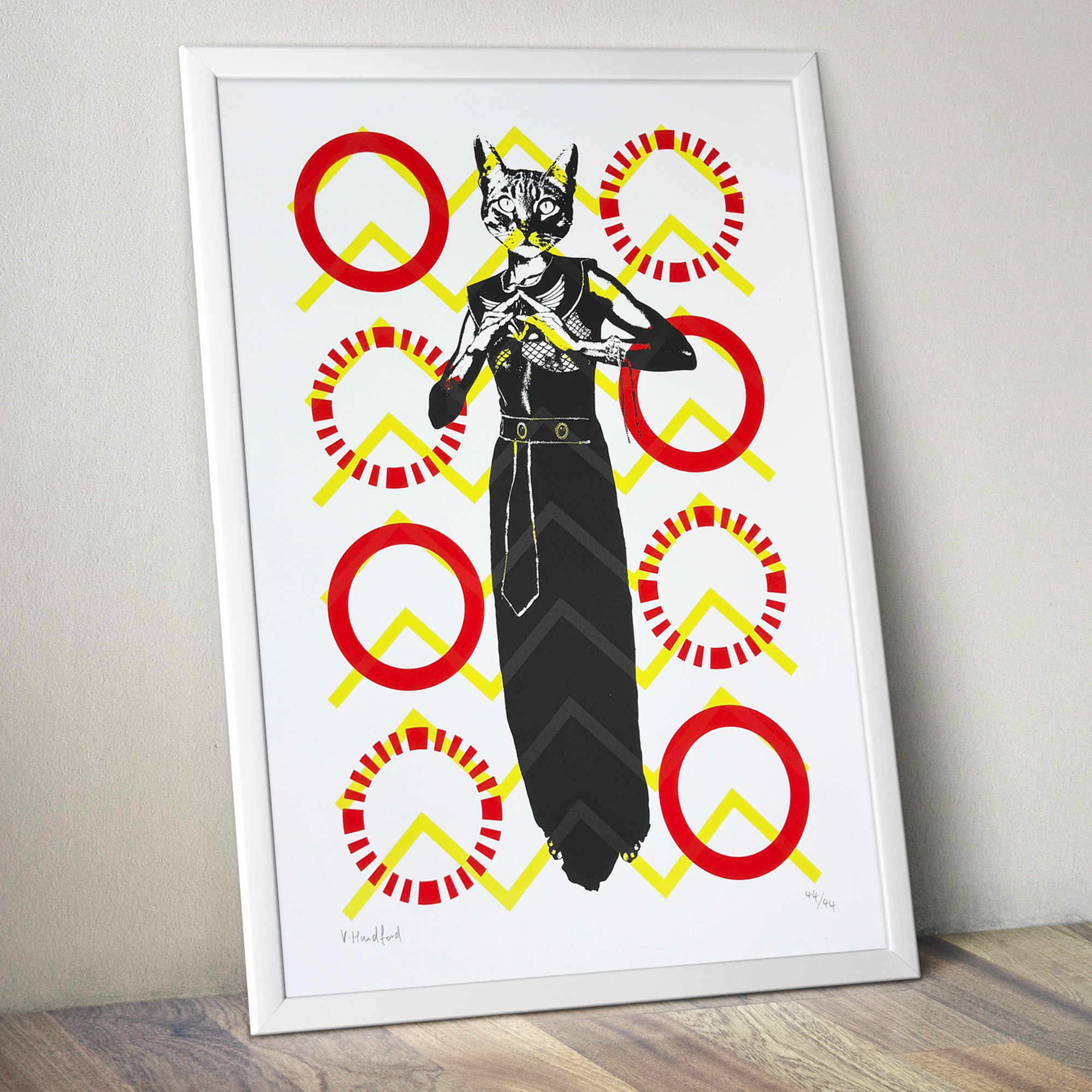 Screen Printed Poster - Bastet_Egyptian Cat Goddess_A3 Size - mock up in a frame