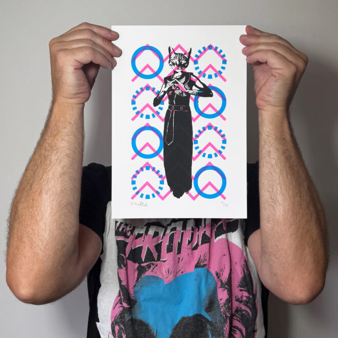 Screen Printed Poster - Bastet_Egyptian Cat Goddess_Small A4 Size - scale shot