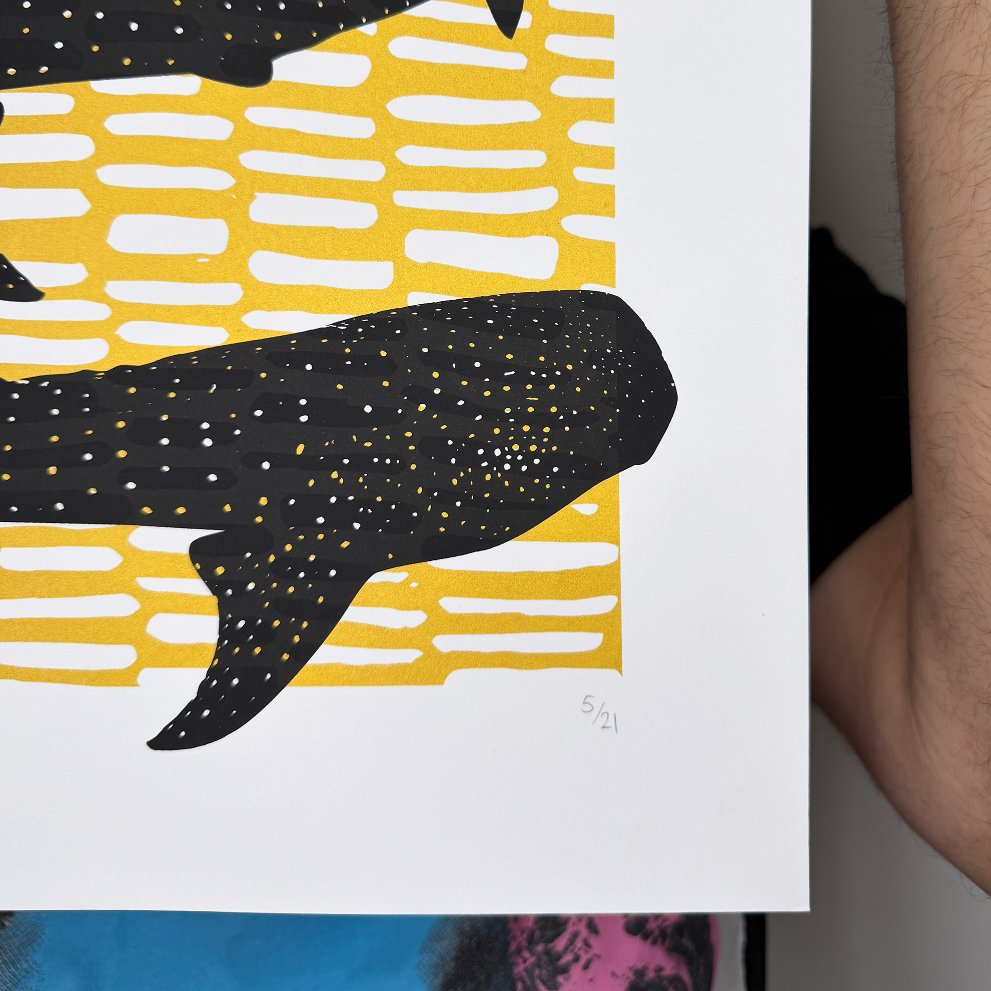 Whale Shark Shiver - Screen Printed Poster_Gold and Black - hand numbered limited edition.
